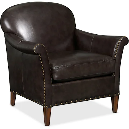 Transitional Cavallo Leather Club Chair with Nailhead Trim